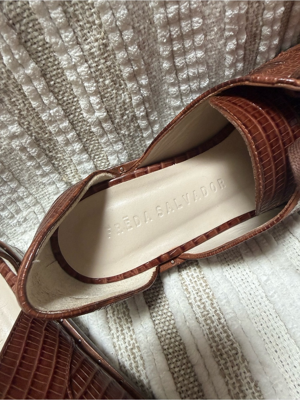 Freda Salvador Chestnut Croc-Embossed Lace-Up Flats - Picture 2 of 7